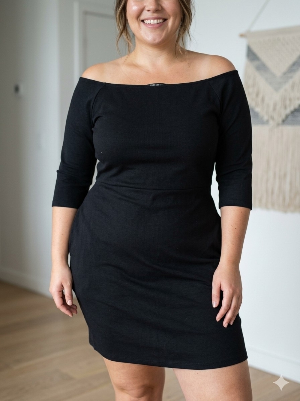 BNWT - Forever 21 Black Wide Neck Mini Dress - Fitted & Sexy
